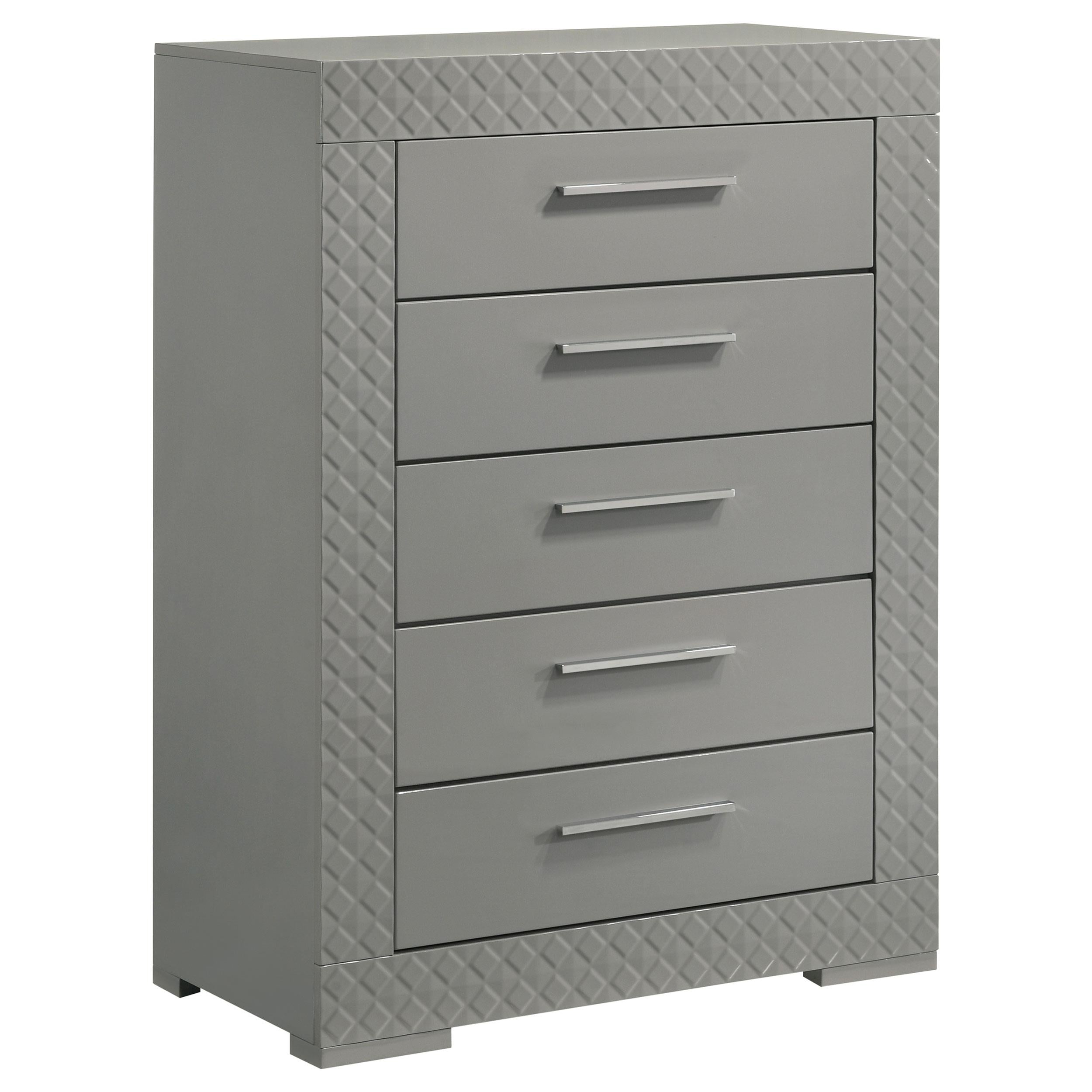 Coaster Furniture Ives 224975 5-Drawer Bedroom Chest of Drawers - Grey High Gloss IMAGE 1